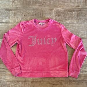 Juicy Couture Vintage Y2K pink velour top with a sparkling "Juicy" logo